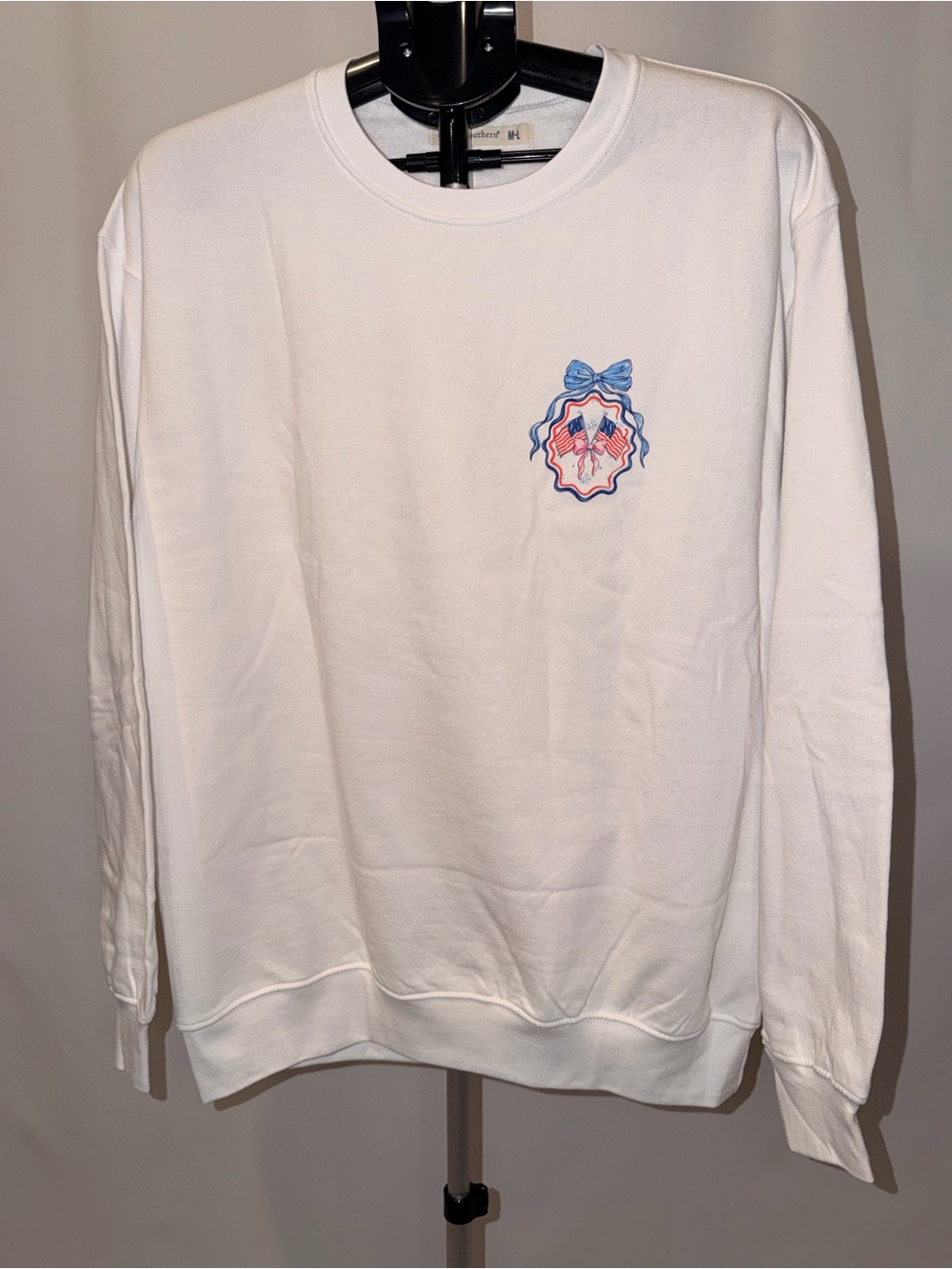 Simply Southern White Sweatshirt with Blue and Pink Patriotic American Belle M-L - Picture 3 of 6